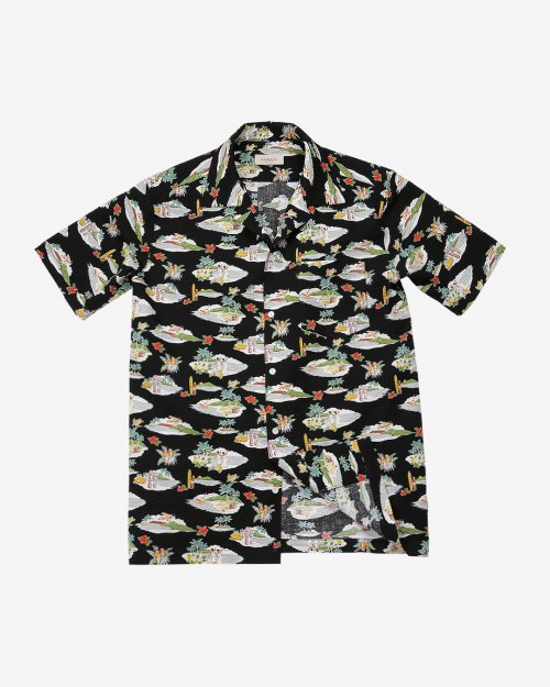 Cotton Seersucker Hawaiian Shirts Black