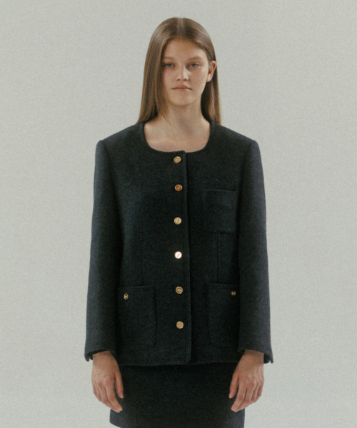 WOOL TWEED HALF JACKET CHARCOAL