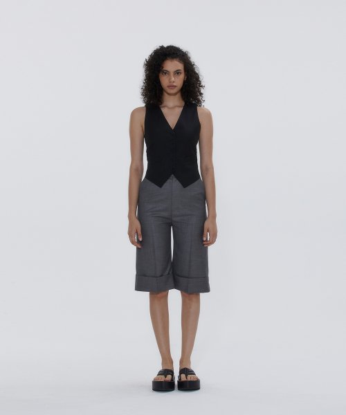 LINEN BLEND WAISTCOAT BLACK