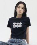 수이봄(SUIBOM) 캐칭 아이 크롭 티셔츠 - 네이비