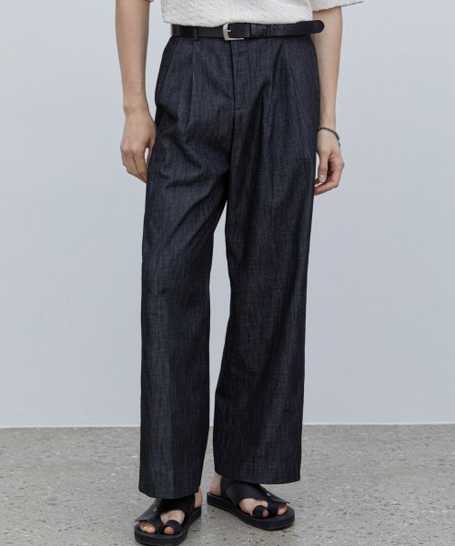 Широкие джинсы со складками из льна_Black Denim