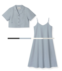 [SET]French Linen Slim Crop shirt & Sleeveless Dress