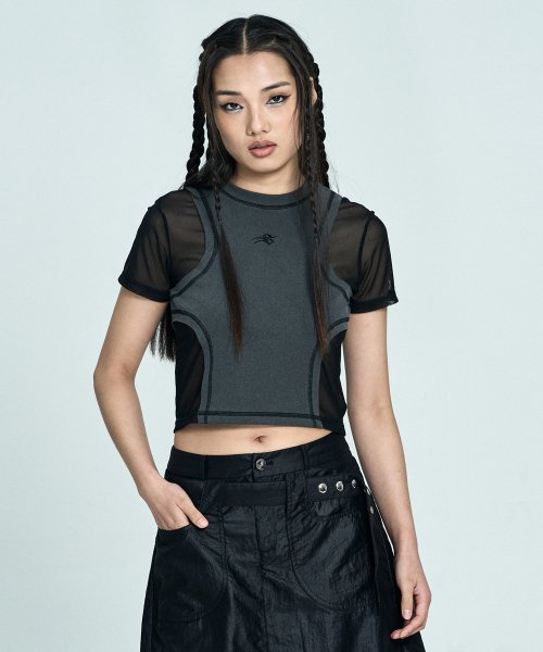 Black cheap mesh crop