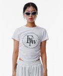 피버타임(FEVERTIME) 23 서클 로고 셔링 크롭 티셔츠 화이트