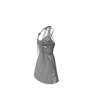 오호스(OJOS) Halter Neck Apron Dress/ Grey
