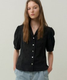 cotton dot puff blouse (black)