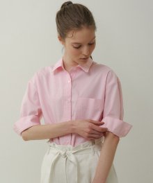 boxy cotton pocket shirt [Italian fabric] (pink stripe)