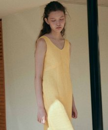 linen v dress [Italian fabric] (yellow)