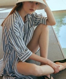 linen boxy shirt dress [Italian fabric] (blue stripe)