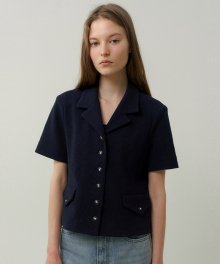 soft tweed summer jacket [Japanese fabric] (navy)