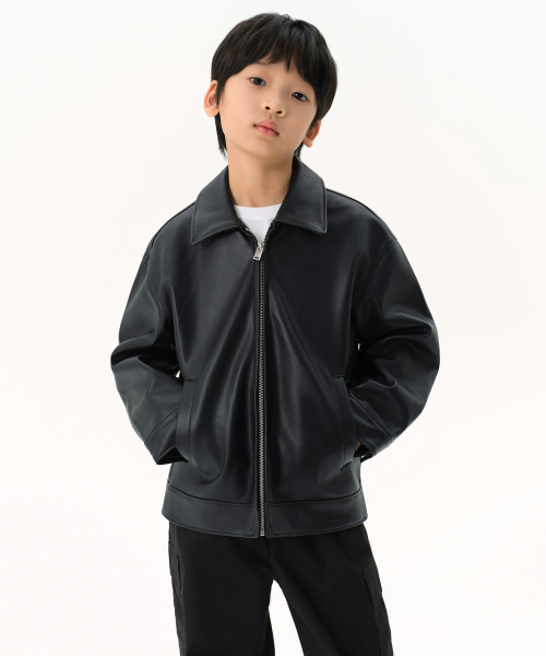 신세틱 레더 오버사이즈 싱글 재킷 [블랙]