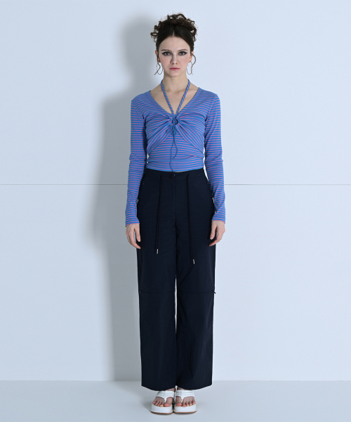Широкие брюки Cutout String Slim Navy MBCSPA009NV