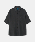 Silky Stripe Overfit 1/2 Shirt S126 Crow Black