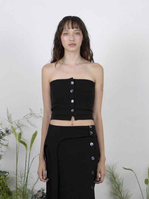 RIBBED SHELL BUTTON TOP - чёрный