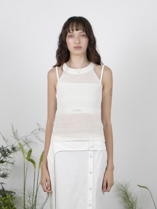 LINEN HALTER KNIT TOP - белый