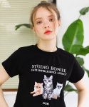 보늬(BONIEE) 크롭티 CIA 캣츠(CIA KITTEN CATS) 고양이 그래픽 루즈 티셔츠 블랙