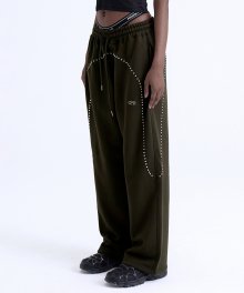 Stud Line Jogger Pants- Khaki