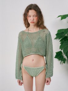 net knit crop top - light khaki