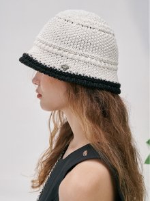 pendant knit bucket hat - ivory