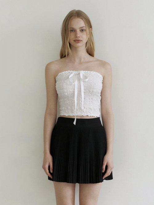 ribbon ckeck tube top blouse - белый