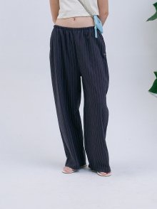 natural linen stripe pants - navy