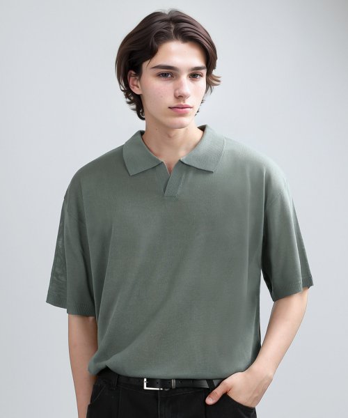COLLAR HALF MESH-KNIT (ASH зелёный)