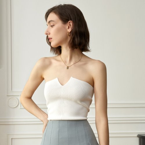 YY_French simple v-line tube top