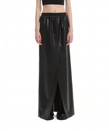 Black Faux-Leather Long Skirt