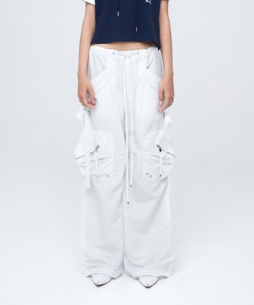 【NACHE】CONVEX TIE CARGO PANTS(UNISEX) / WHITE 나체(NACHE) CONVEX TIE CARGO PANTS (UNISEX) WHITE - 사이즈