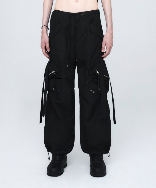 나체(NACHE) CONVEX TIE CARGO PANTS (UNISEX) BLACK - 사이즈