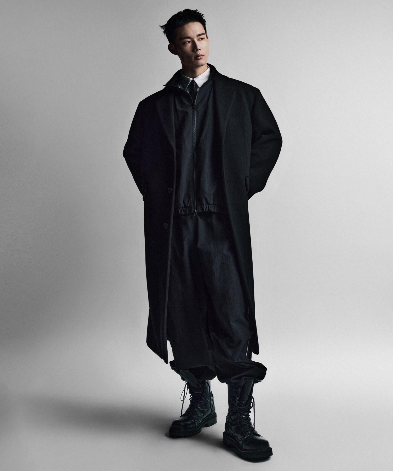 WOOL BLEND BIG DADDY SINGLE MAXI COAT [BLACK]