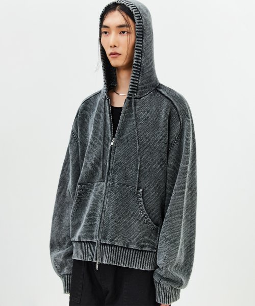 MUSINSA | LMOOD Peace Dyed Hoodie Knit Zip-up Stained Charcoal