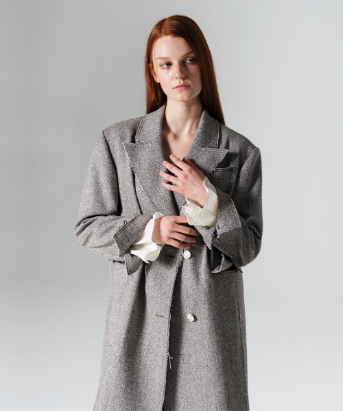 Hidden frill sleeve long jacket CHECK WBCFJK006CK