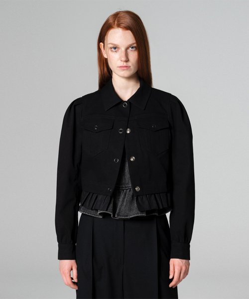 Frill layered denim jacket BLACK WBCFJK002BK