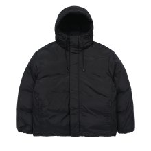 BASIC LOGO NON QUILTING HOODED DUCK DOWN PARKA BLACK