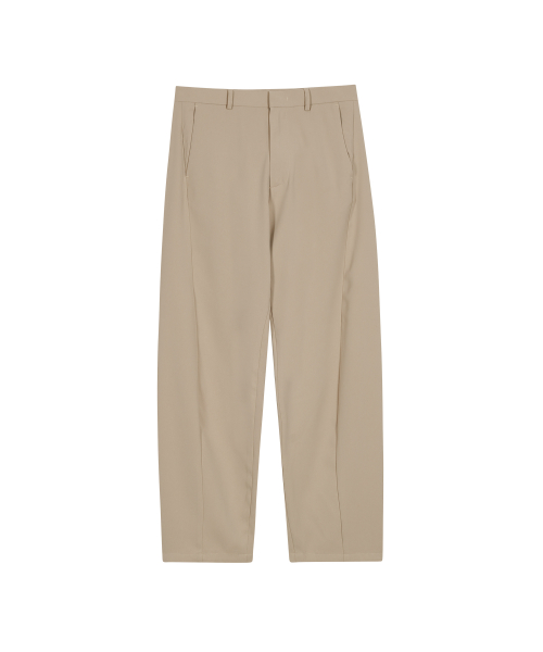 86-IRO268 Basic Curved Wide Pants Light Beige