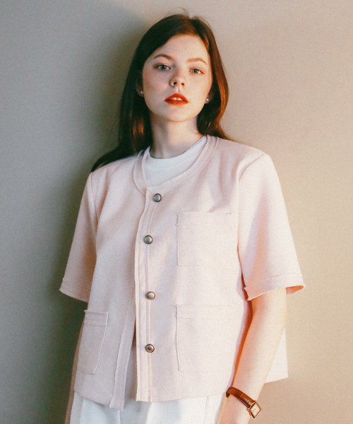 Tweed half jacket Baby pink