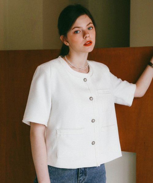 Tweed half jacket White