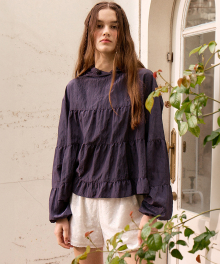 SHIRRING HOOD BLOUSE_NAVY