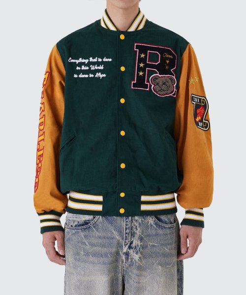 Denim and outlet twill letterman jacket