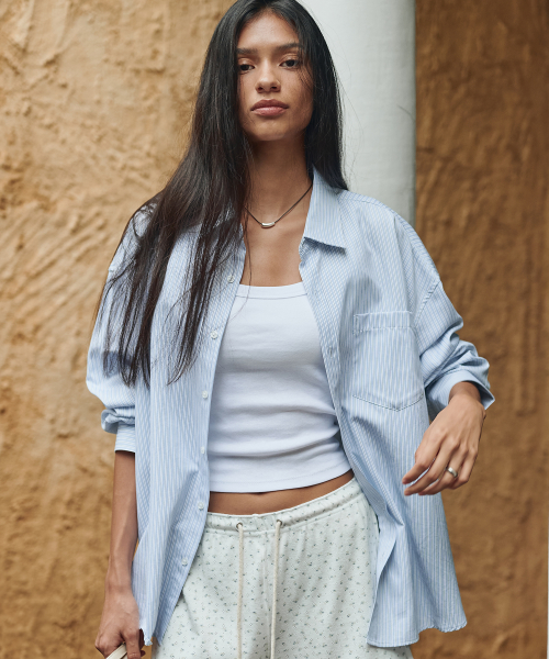 비터셀즈() 윈드 스트라이프 셔츠-블루 상품 이미지