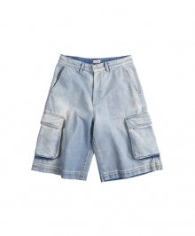 Wide Pocket Denim Cargo Shorts_Light Blue