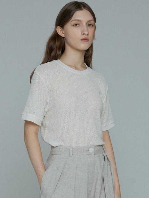 JOLLY LINEN ARGYLE TEXTURE HALF SLEEVE KNIT (OATMEAL)