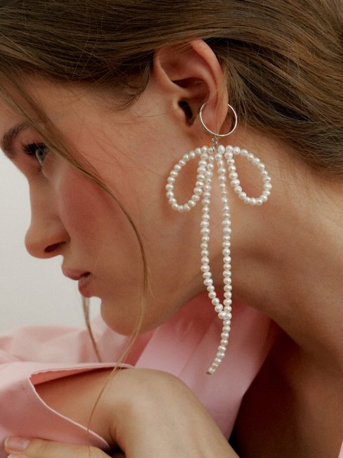 ピアス LOVE ME MONSTER Vintage Pearl Ribbon Earcuff Ring 러브미몬스터(LOVE ME MONSTER) Vintage Pearl Ribbon Earcuff