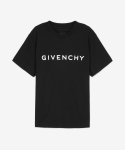 지방시(GIVENCHY) 여성 로고 프린트 반소매 티셔츠 - 블랙 / BW707Z3YAC001