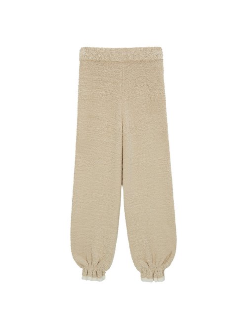 Брюки на резинке с оборками - Beige White