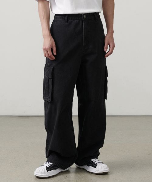 Широкие джинсы карго [Washed Black]