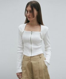 SQUARE ZIP UP KNIT TOP_IVORY