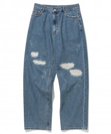 distressed wide denim pants indigo washed