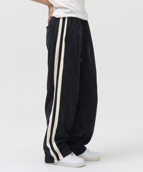 Double side line track vertical pants (DARK NAVY)